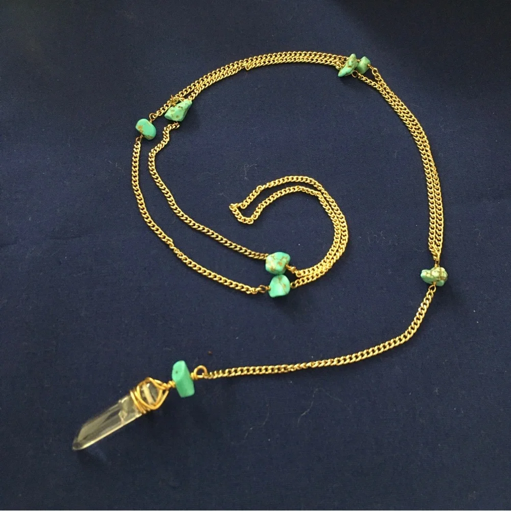Boho Turquoise and Quartz Crystal Necklace - Picture 4 of 4